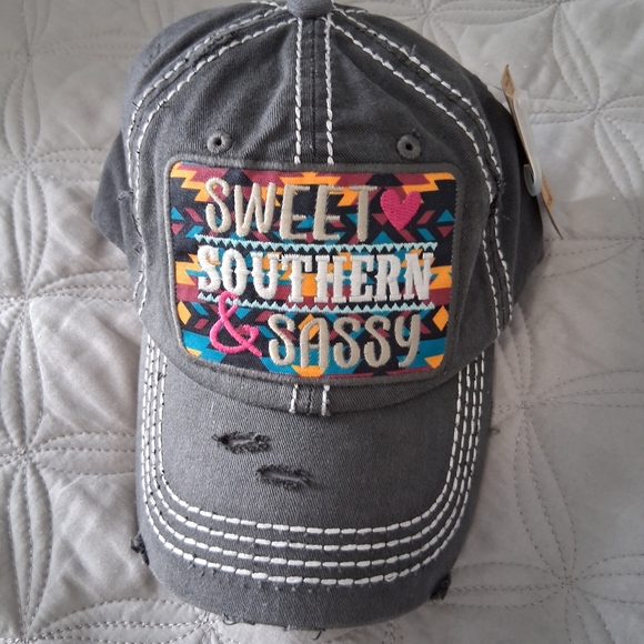 KBETHOS Accessories - KBETHOS Gray “Sweet Southern & Sassy” Strapback Hat One Size Pink & Gray NWT